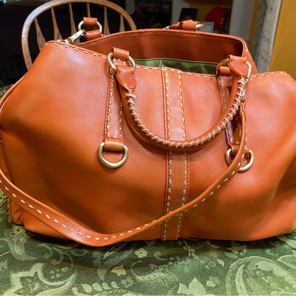 Antonio Melani leather bag, gold hardware.  Wear over arm or crossbody.